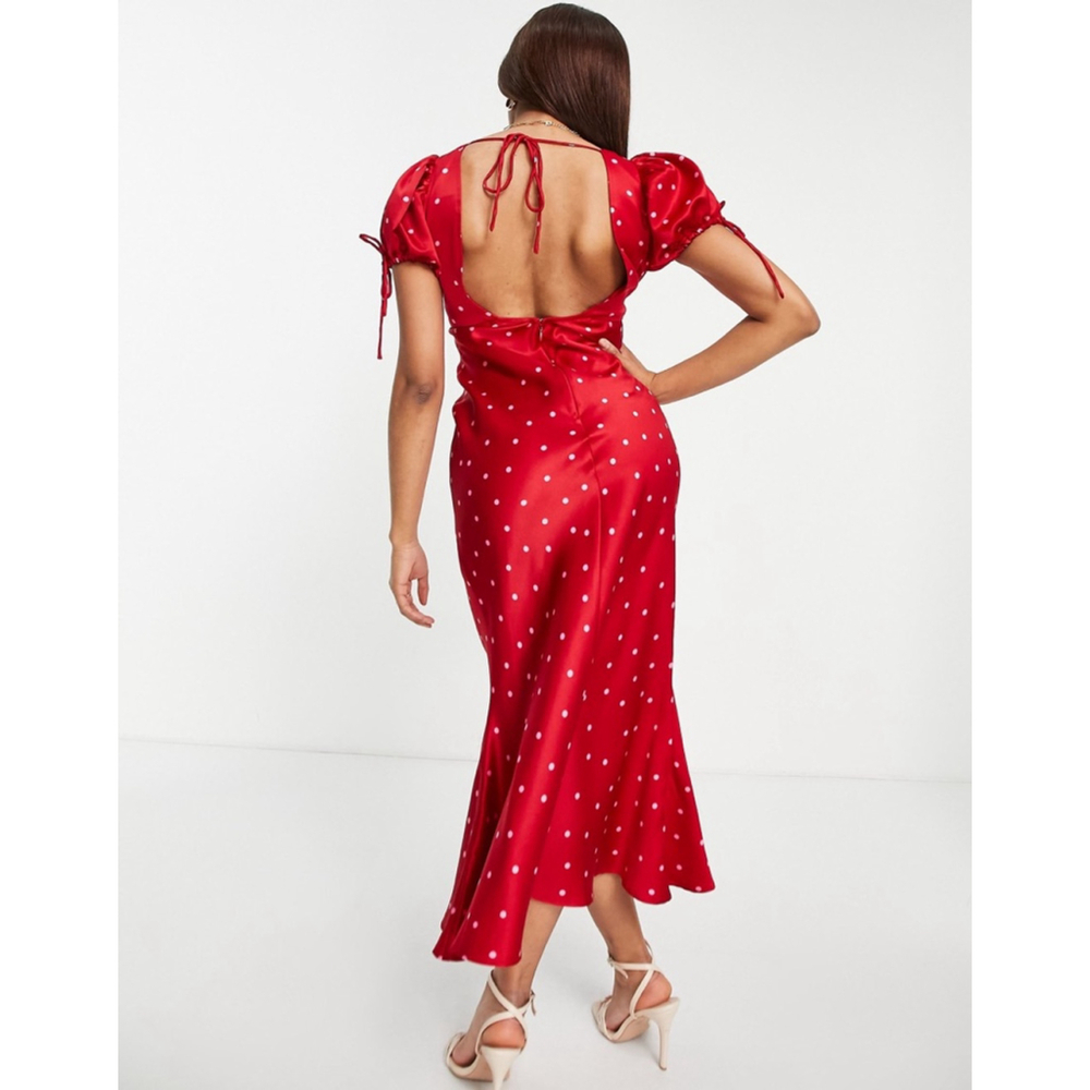 ASOS Red Polka Dot Midi Dress - Picture 2 of 5